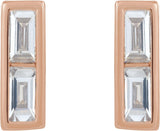 14K Gold Straight Baguette Natural Diamond Baguette Bezel-Set Bar Earrings - Rose Gold - view 2