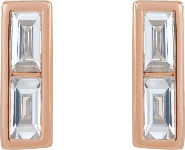 14K Gold Straight Baguette Natural Diamond Baguette Bezel-Set Bar Earrings - Rose Gold - view 2