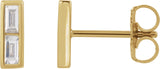 14K Gold Straight Baguette Natural Diamond Baguette Bezel-Set Bar Earrings - Yellow Gold