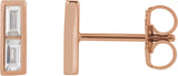14K Gold Straight Baguette Natural Diamond Baguette Bezel-Set Bar Earrings - Rose Gold
