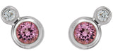 14K Gold Round Natural Pink Tourmaline Accented Bezel-Set Earrings – 3-5mm Stones - White Gold - view 2