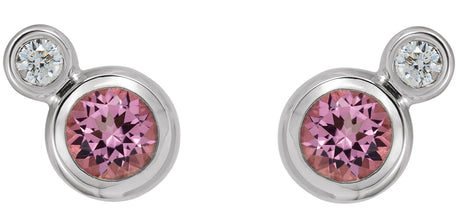Platinum Round Natural Pink Tourmaline Accented Bezel-Set Earrings – 3-5mm Stones - view 2