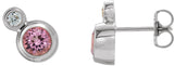 Platinum Round Natural Pink Tourmaline Accented Bezel-Set Earrings – 3-5mm Stones