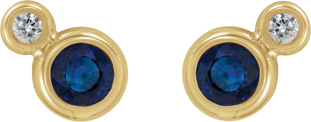 14K Gold Round Lab-Grown Blue Sapphire Accented Bezel-Set Earrings – 3-5mm Stones - Yellow Gold - view 2