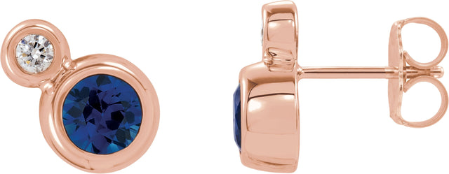 14K Gold Round Lab-Grown Blue Sapphire Accented Bezel-Set Earrings – 3-5mm Stones - Rose Gold
