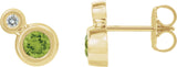 14K Gold Round Natural Peridot Accented Bezel-Set Earrings – 3-5mm Stones - Yellow Gold