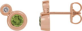 14K Gold Round Natural Peridot Accented Bezel-Set Earrings – 3-5mm Stones - Rose Gold