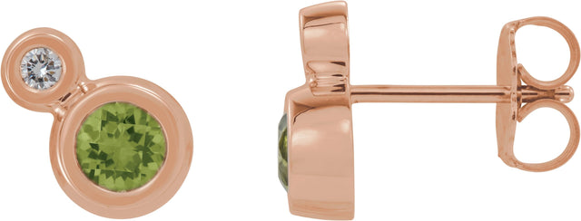 14K Gold Round Natural Peridot Accented Bezel-Set Earrings – 3-5mm Stones - Rose Gold