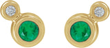 14K Gold Round Natural Emerald Accented Bezel-Set Earrings – 3-5mm Stones - Yellow Gold - view 2