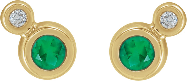 14K Gold Round Natural Emerald Accented Bezel-Set Earrings – 3-5mm Stones - Yellow Gold - view 2