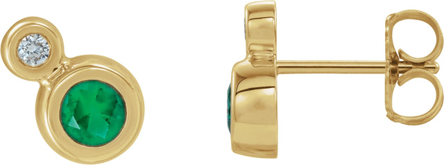 14K Gold Round Natural Emerald Accented Bezel-Set Earrings – 3-5mm Stones - Yellow Gold