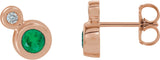 14K Gold Round Natural Emerald Accented Bezel-Set Earrings – 3-5mm Stones - Rose Gold