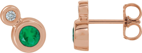 14K Gold Round Natural Emerald Accented Bezel-Set Earrings – 3-5mm Stones - Rose Gold