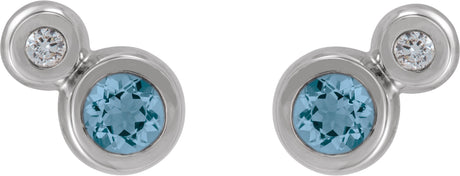 Platinum Round Natural Aquamarine Accented Bezel-Set Earrings – 3-5mm Stones - view 2