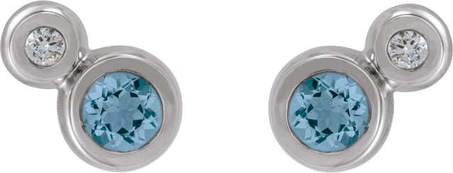 Platinum Round Natural Aquamarine Accented Bezel-Set Earrings – 3-5mm Stones - view 2