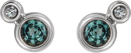 Platinum Round Lab-Grown Alexandrite Accented Bezel-Set Earrings – 3-5mm Stones - view 2