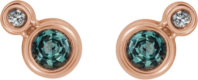 14K Gold Round Lab-Grown Alexandrite Accented Bezel-Set Earrings – 3-5mm Stones - Rose Gold - view 2