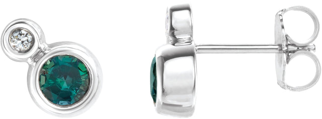 Platinum Round Lab-Grown Alexandrite Accented Bezel-Set Earrings – 3-5mm Stones