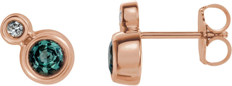 14K Gold Round Lab-Grown Alexandrite Accented Bezel-Set Earrings – 3-5mm Stones - Rose Gold