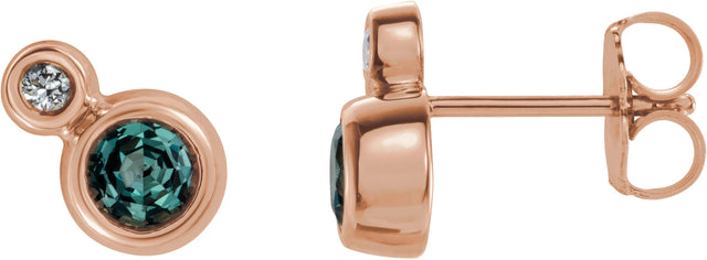 14K Gold Round Lab-Grown Alexandrite Accented Bezel-Set Earrings – 3-5mm Stones - Rose Gold