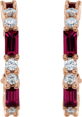14K Gold Straight Baguette Natural Ruby Accented Hoop Earrings - Rose Gold - view 2