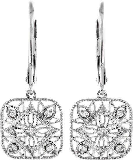 14K Gold Round Natural Diamond Granulated Filigree Earrings – 1.6mm Stones - view 2