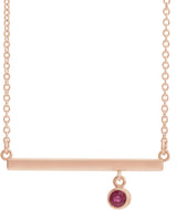 14K Gold Round Natural Ruby Bezel-Set Bar Necklace III - Rose Gold