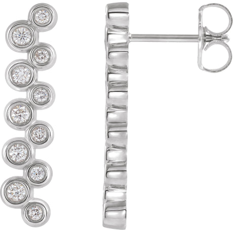 Platinum Round Natural Diamond Bezel-Set Bar Earrings II