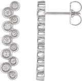 14K Gold Round Natural Diamond Bezel-Set Bar Earrings II - White Gold