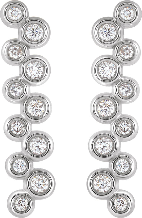 Platinum Round Natural Diamond Bezel-Set Bar Earrings II - view 2