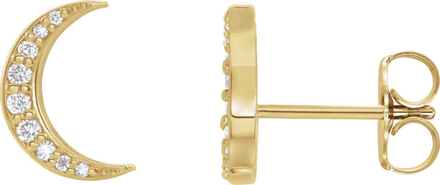 14K Gold Round Lab-Grown Diamond Crescent Moon Earrings - Yellow Gold