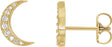 14K Gold Round Natural Diamond Crescent Moon Earrings II - Yellow Gold