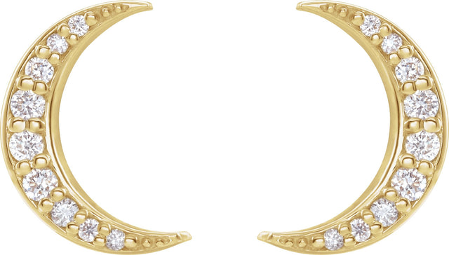 14K Gold Round Natural Diamond Crescent Moon Earrings II - Yellow Gold - view 2