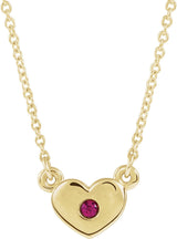 14K Gold Round Lab-Grown Ruby Heart Necklace - Yellow Gold