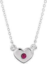 14K Gold Round Lab-Grown Ruby Heart Necklace - White Gold