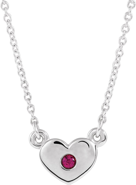 14K Gold Round Lab-Grown Ruby Heart Necklace - White Gold