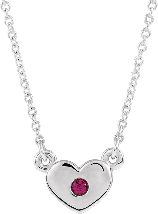 14K Gold Round Lab-Grown Ruby Heart Necklace - White Gold