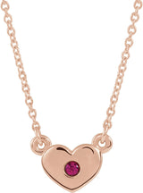 14K Gold Round Lab-Grown Ruby Heart Necklace - Rose Gold
