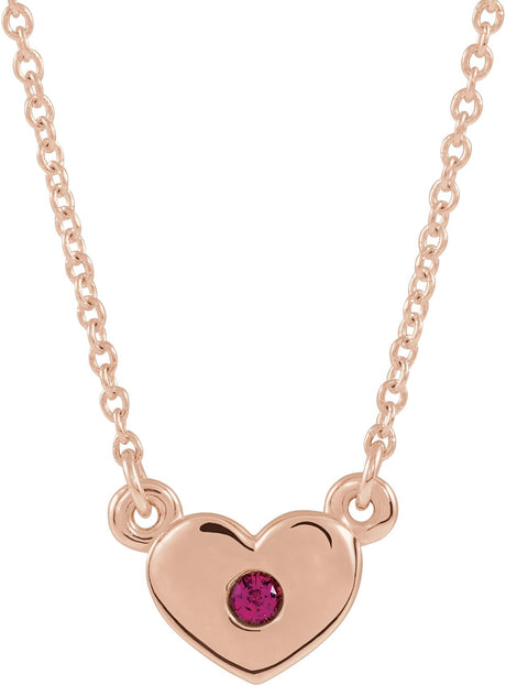 14K Gold Round Lab-Grown Ruby Heart Necklace - Rose Gold