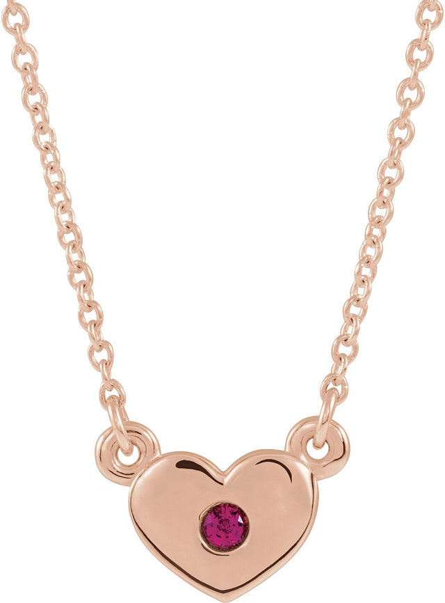 14K Gold Round Lab-Grown Ruby Heart Necklace - Rose Gold