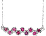 Platinum Round Natural Pink Sapphire Bezel-Set Bar Necklace