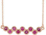 14K Gold Round Natural Pink Tourmaline Bezel-Set Bar Necklace - Rose Gold