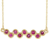 14K Gold Round Natural Pink Tourmaline Bezel-Set Bar Necklace - Yellow Gold