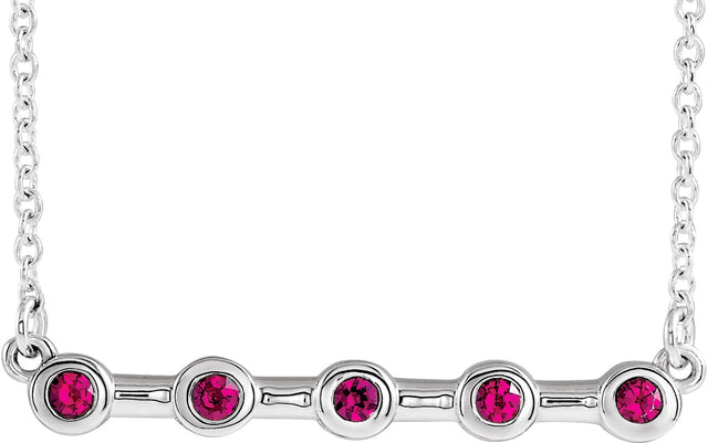 14K Gold Round Lab-Grown Ruby Bezel-Set Bar Necklace II - White Gold