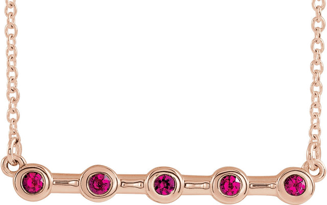 14K Gold Round Lab-Grown Ruby Bezel-Set Bar Necklace II - Rose Gold
