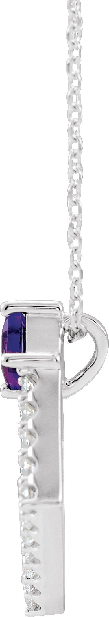 14K Gold Square Natural Amethyst Accented Geometric Necklace or Pendant - White Gold - view 2
