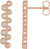 14K Gold Round Natural Diamond Bezel-Set Bar Earrings II - Rose Gold