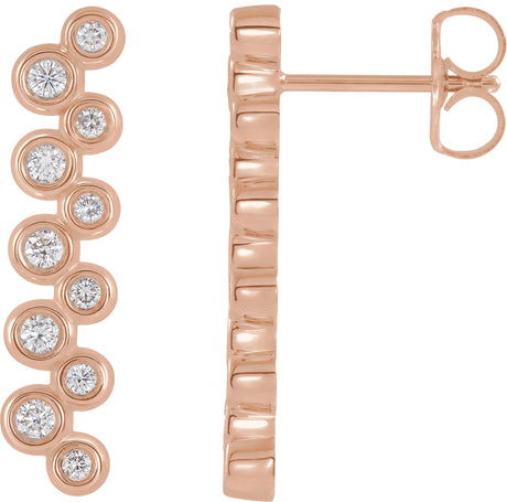 14K Gold Round Natural Diamond Bezel-Set Bar Earrings II - Rose Gold