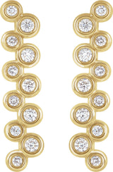 14K Gold Round Natural Diamond Bezel-Set Bar Earrings II - Yellow Gold - view 2