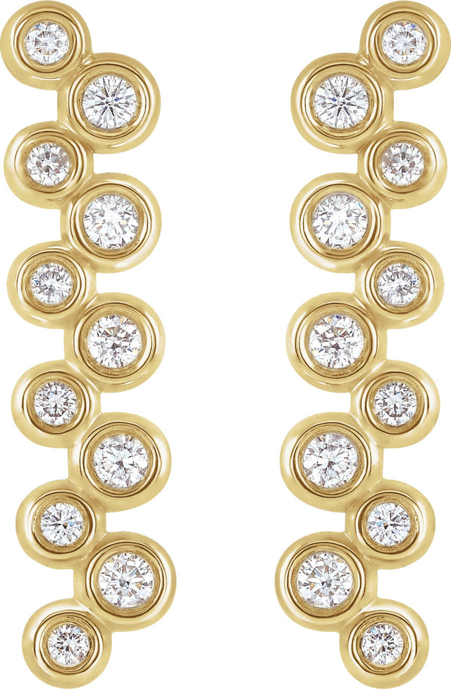 14K Gold Round Natural Diamond Bezel-Set Bar Earrings II - Yellow Gold - view 2